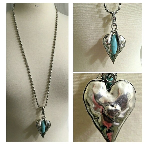 Unbranded Jewelry - Hammered SilverTone Statement Heart Pendant on Bead Chain w/Charms